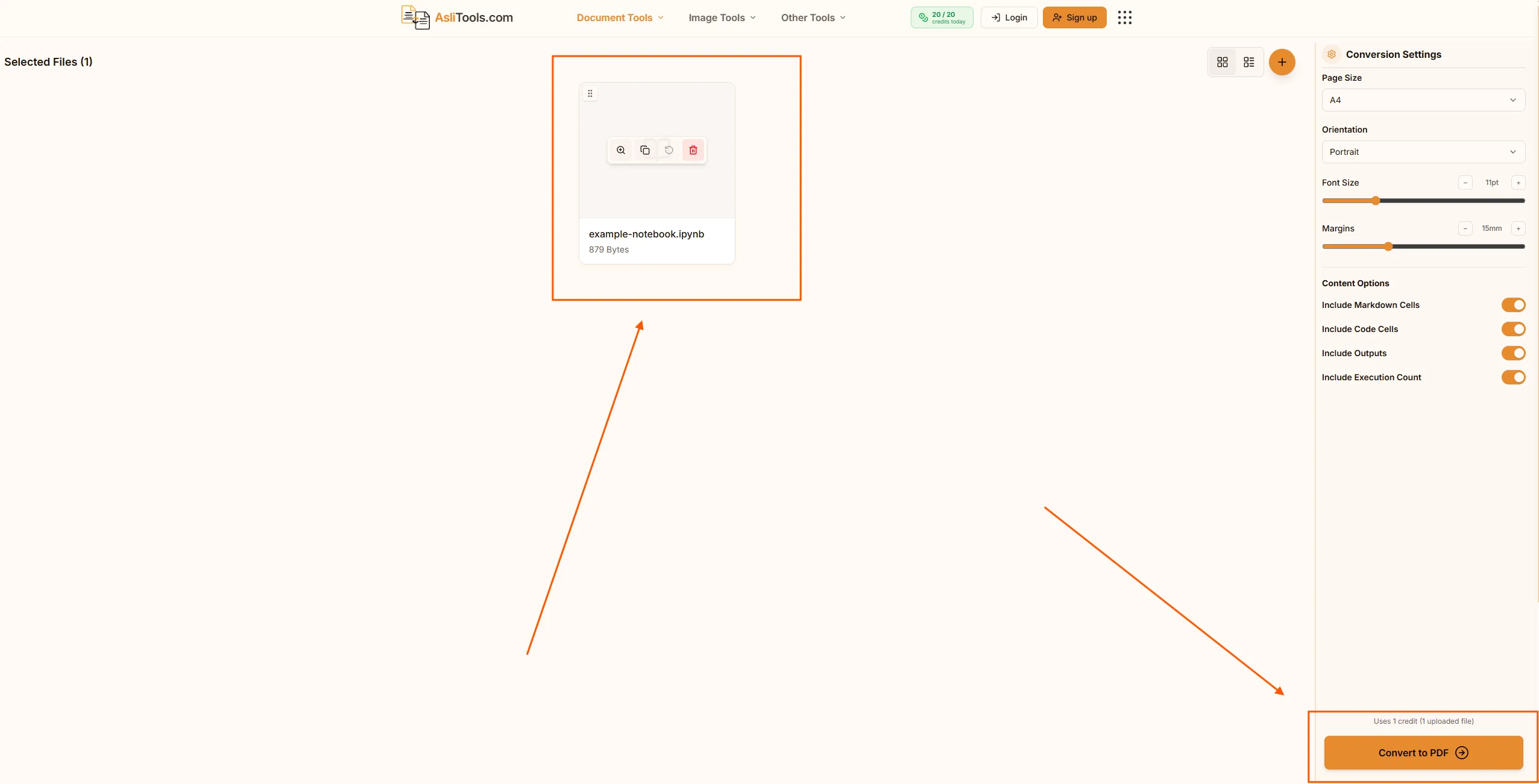 Configure page size, orientation, font size, margins, and cell visibility options