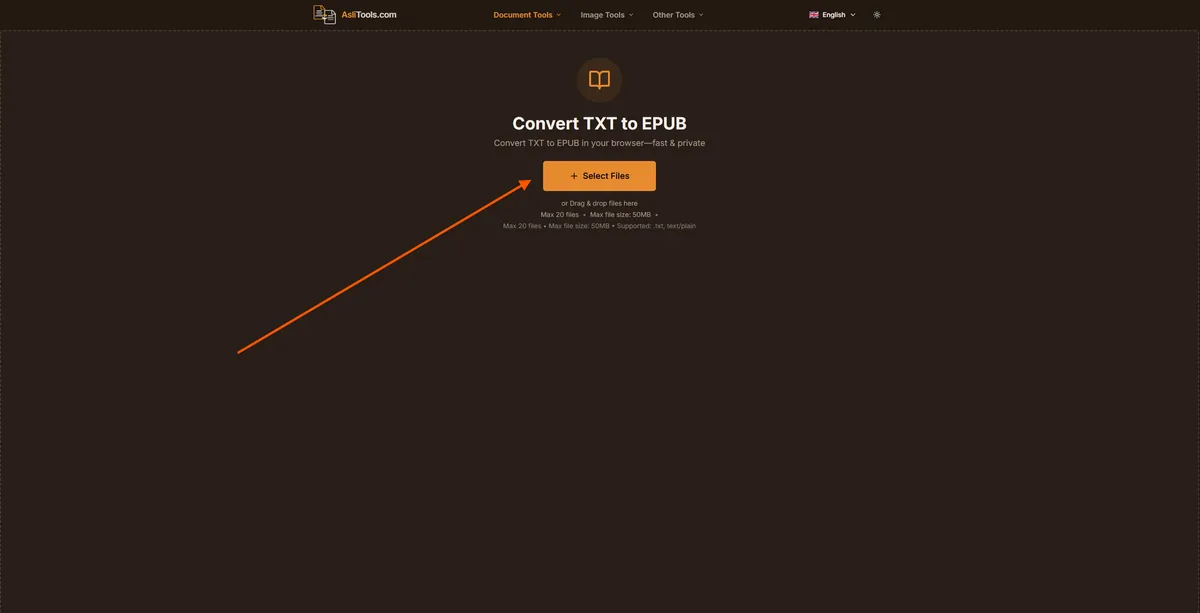 Asli Tools free TXT to EPUB converter for turning plain text files into valid EPUB ebooks in the browser
