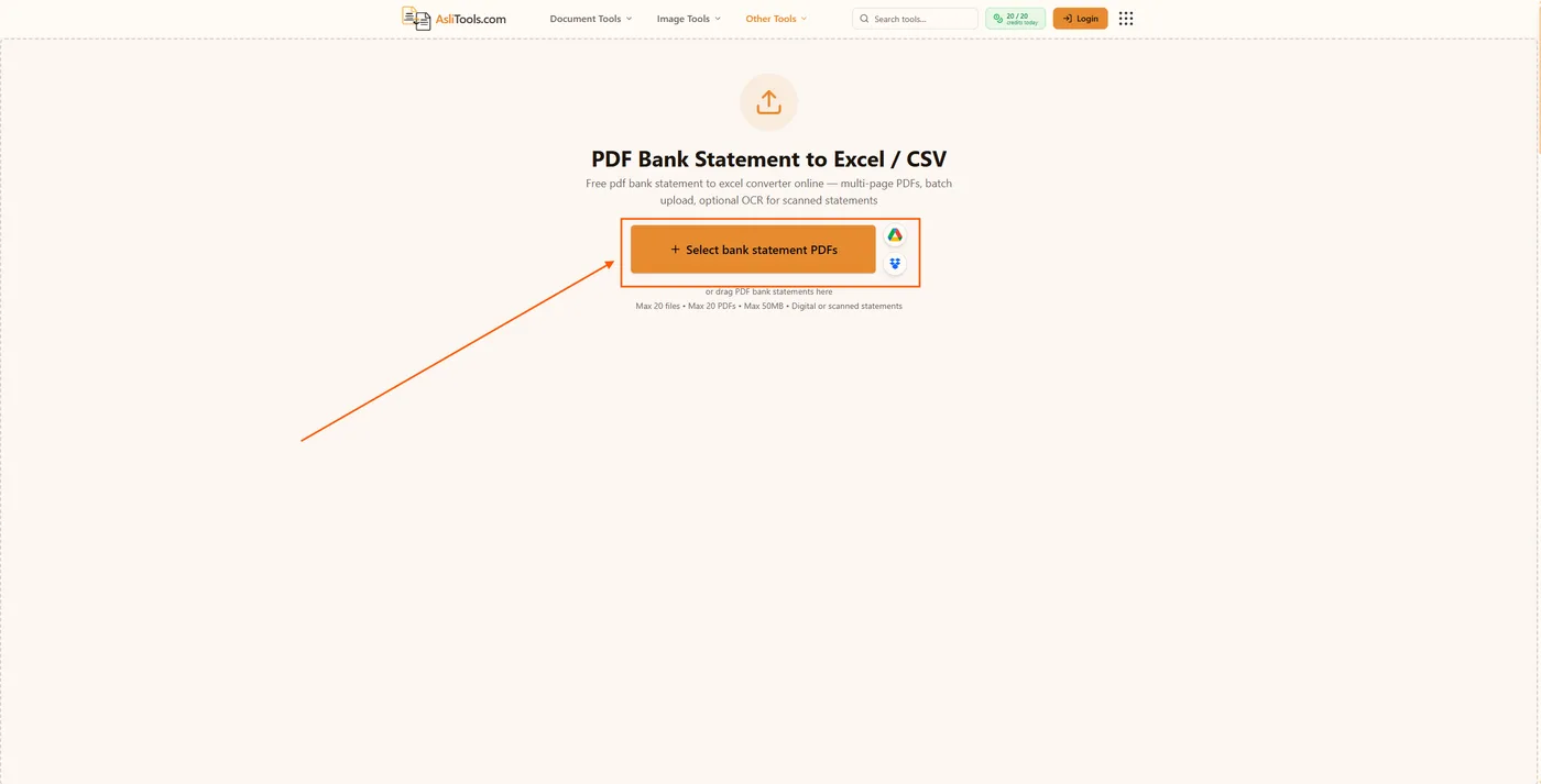 Asli Tools bank statement PDF to Excel converter with transaction preview and export settings