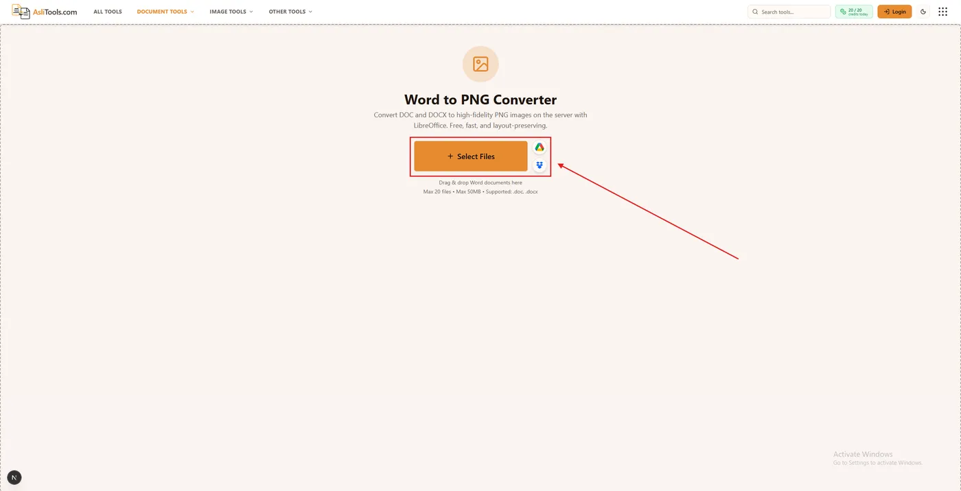How to convert a Word document to PNG online with Asli Tools