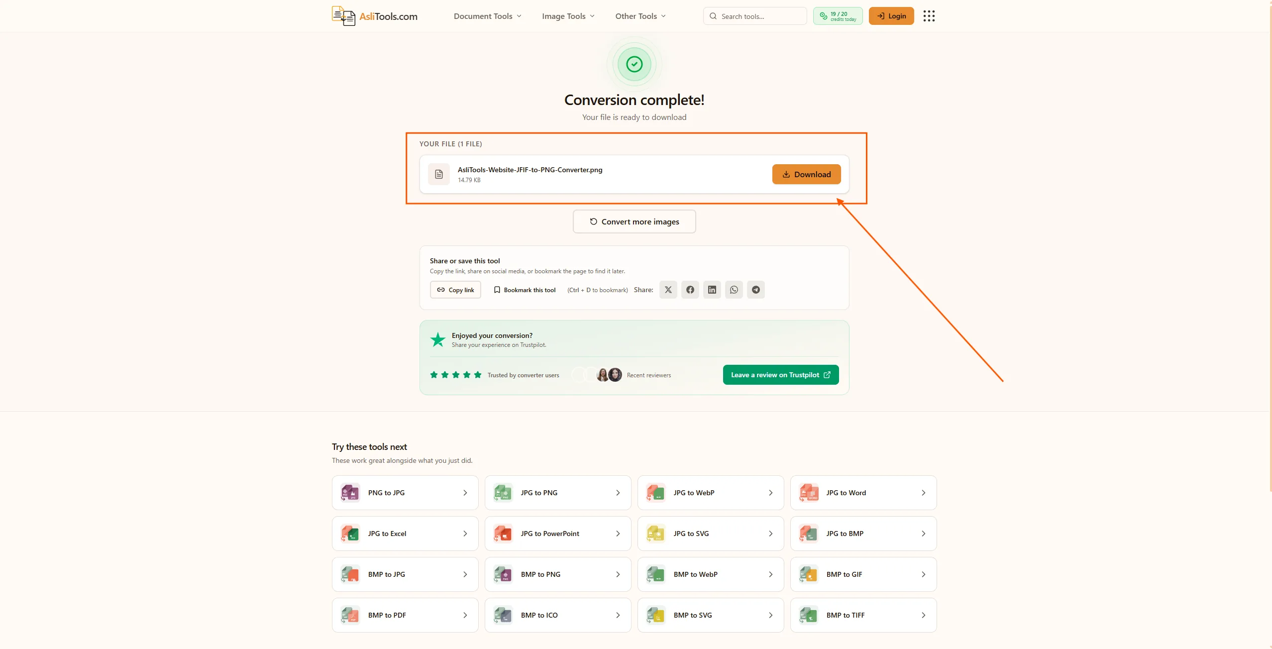 Download your converted PNG file after JFIF to PNG conversion