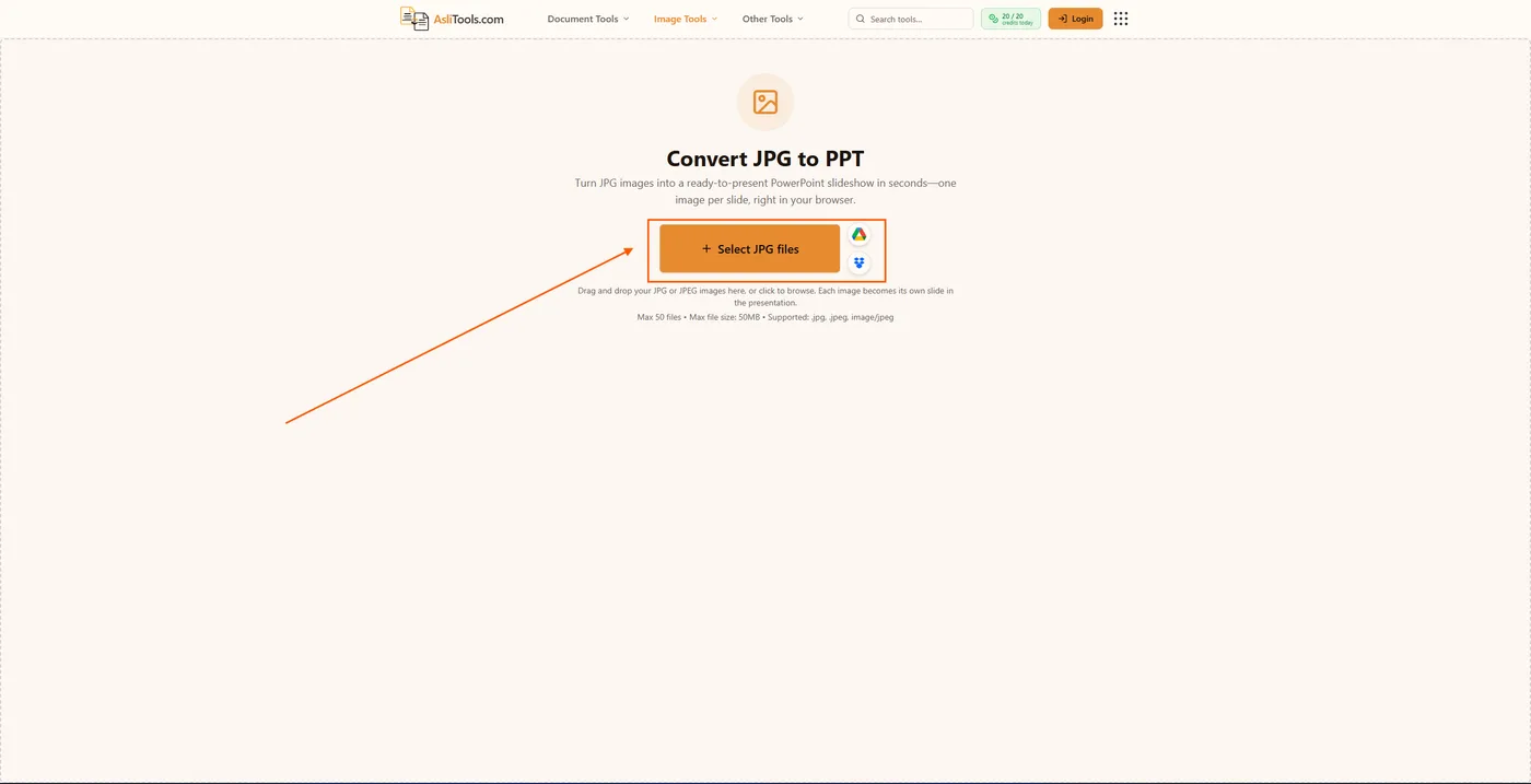 Asli Tools JPG to PPT converter for turning a folder of photos into a PowerPoint presentation
