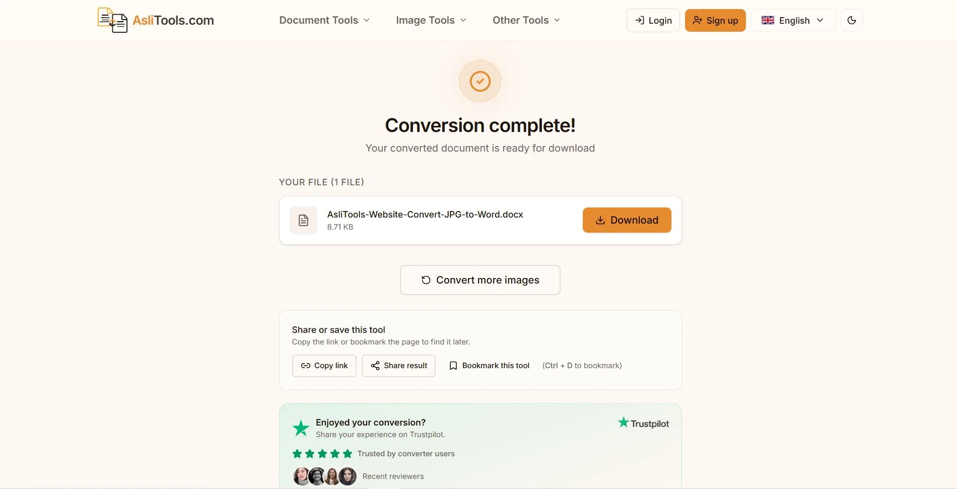 Download the converted DOCX file after JPG to Word conversion