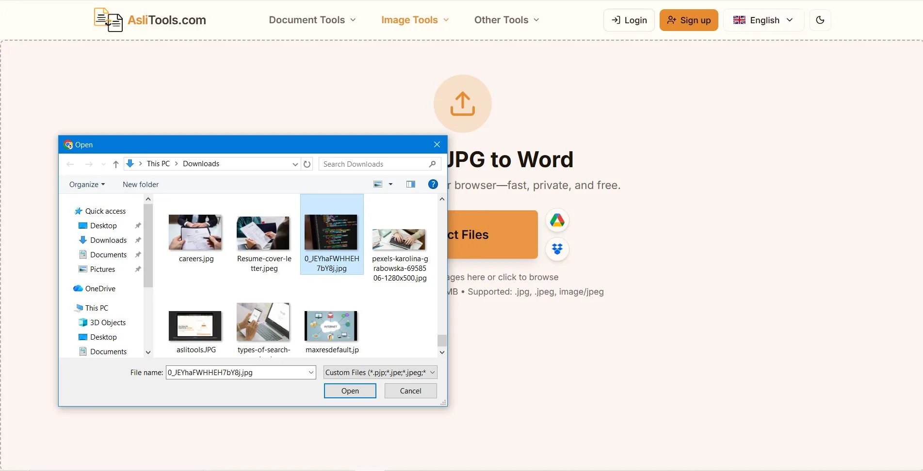 Select JPG files to convert to Word