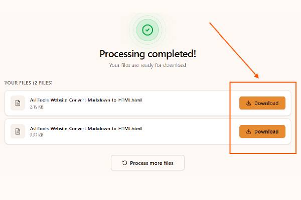 Completed Markdown to HTML conversion with HTML files ready to download